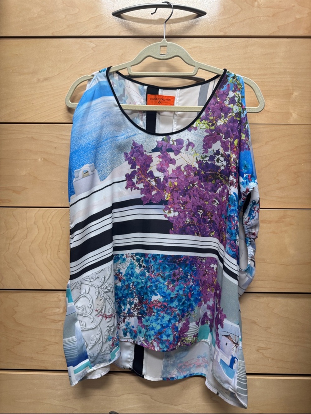 Clover Canyon Blue & Purple Floral Stripe Draped Women's Top